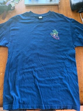 Navy Short Sleeve Crewneck T-Shirt with Colorful Hand Graphic
